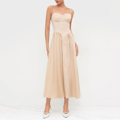Pink three-dimensional underwire waist pleated dress