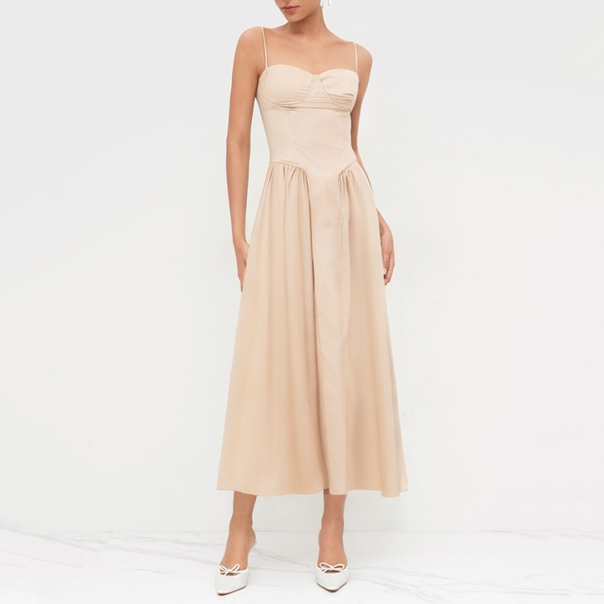 Pink three-dimensional underwire waist pleated dress