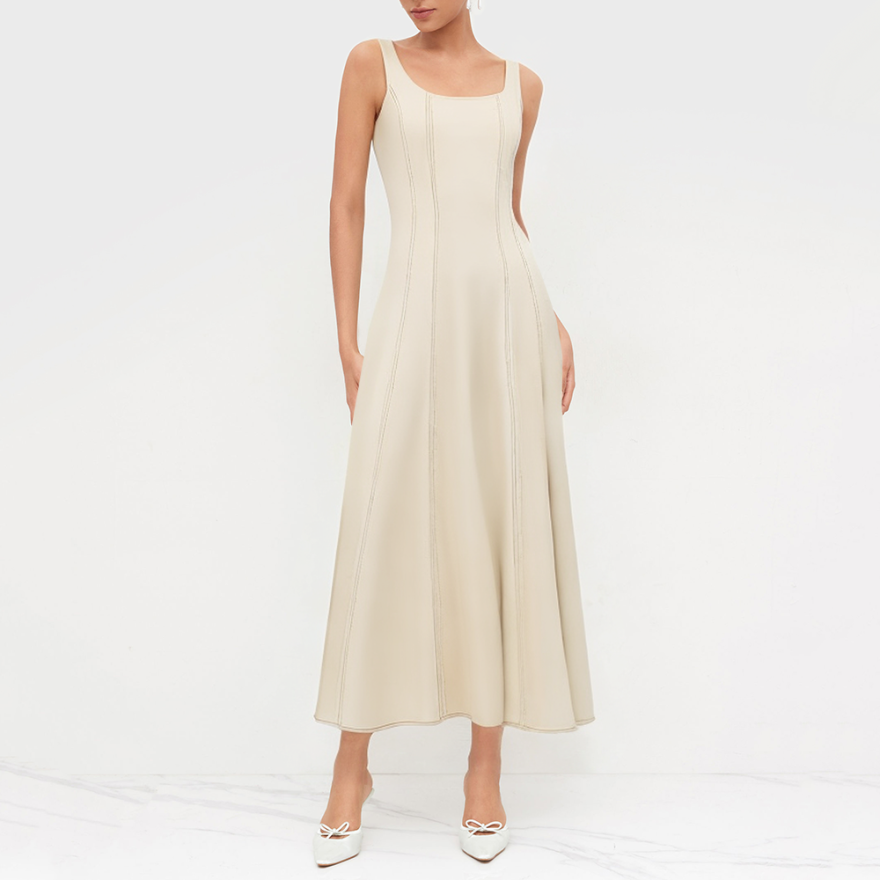 Fashionable bright line retro sleeveless dress