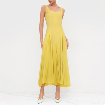 Fashion solid color retro dress
