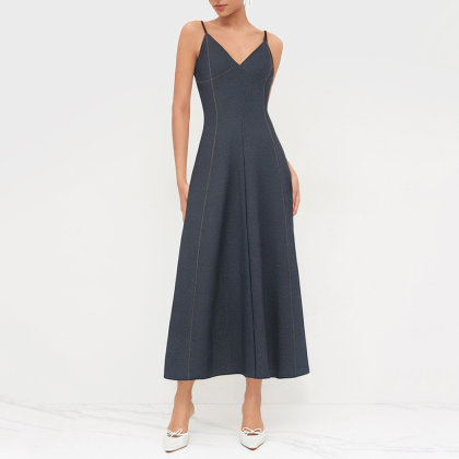 Fashionable spliced twill maxi skirt