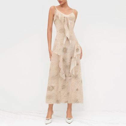 Stylish Beaded Layered Maxi Dress
