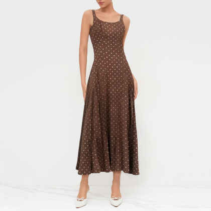 Fashionable Polka Dot Slip-On Elegant Dress
