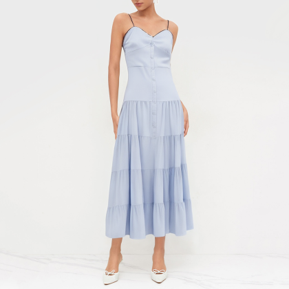 Fashion Striped Button-Detailed Dress