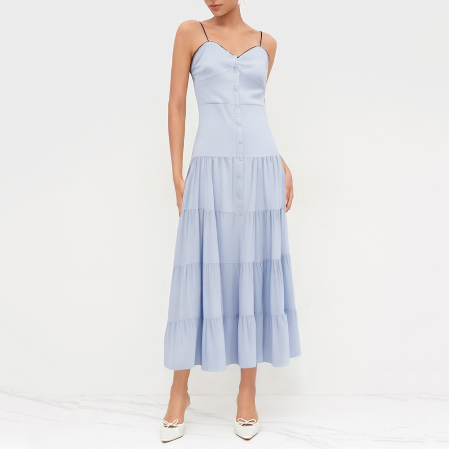 Fashion Striped Button-Detailed Dress