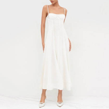 Fashionable hollow embroidery slim sleeveless dress