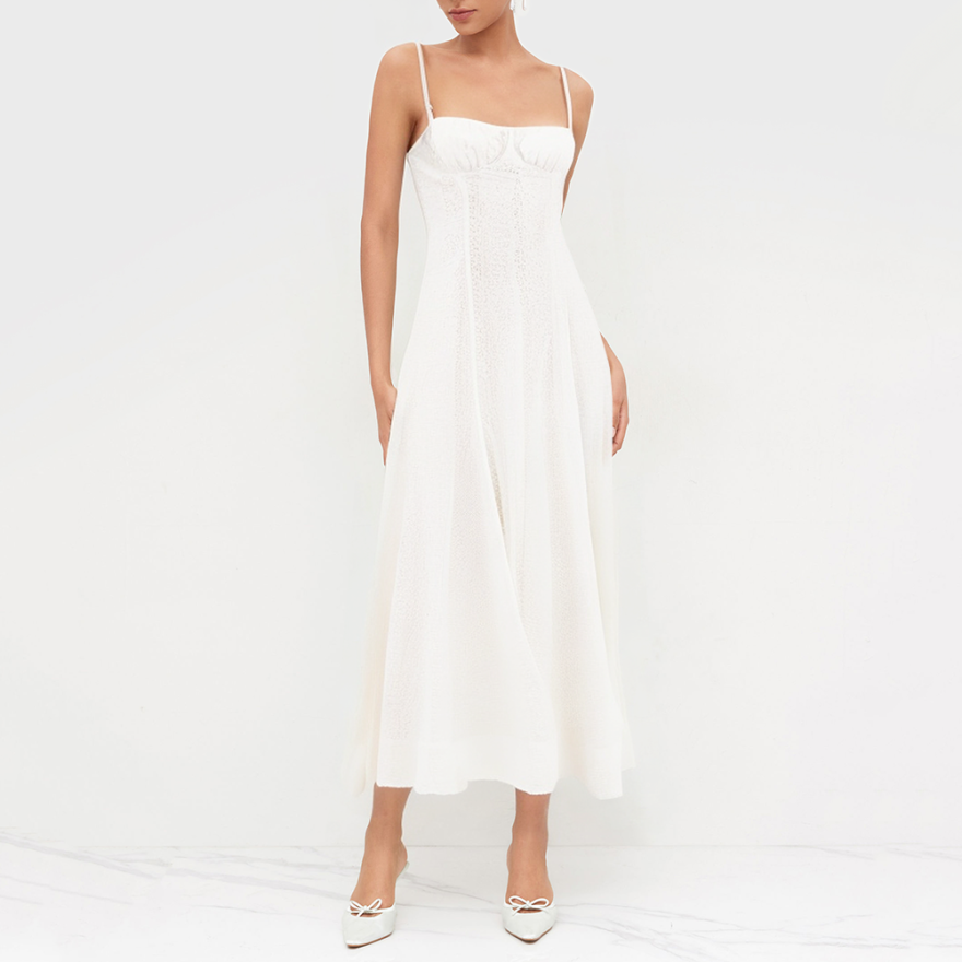 Fashionable hollow embroidery slim sleeveless dress