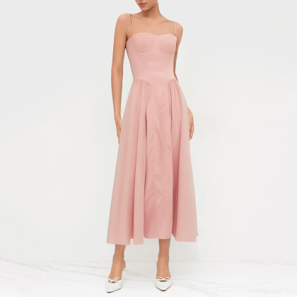 Pink Retro Pleated Sleeveless Dress