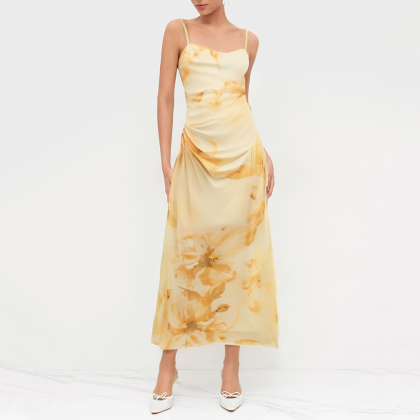 Yellow Fashion Printed Tulle Dress