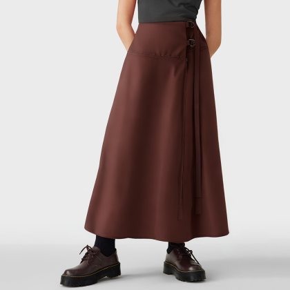 High-waisted buttoned A-line casual skirt