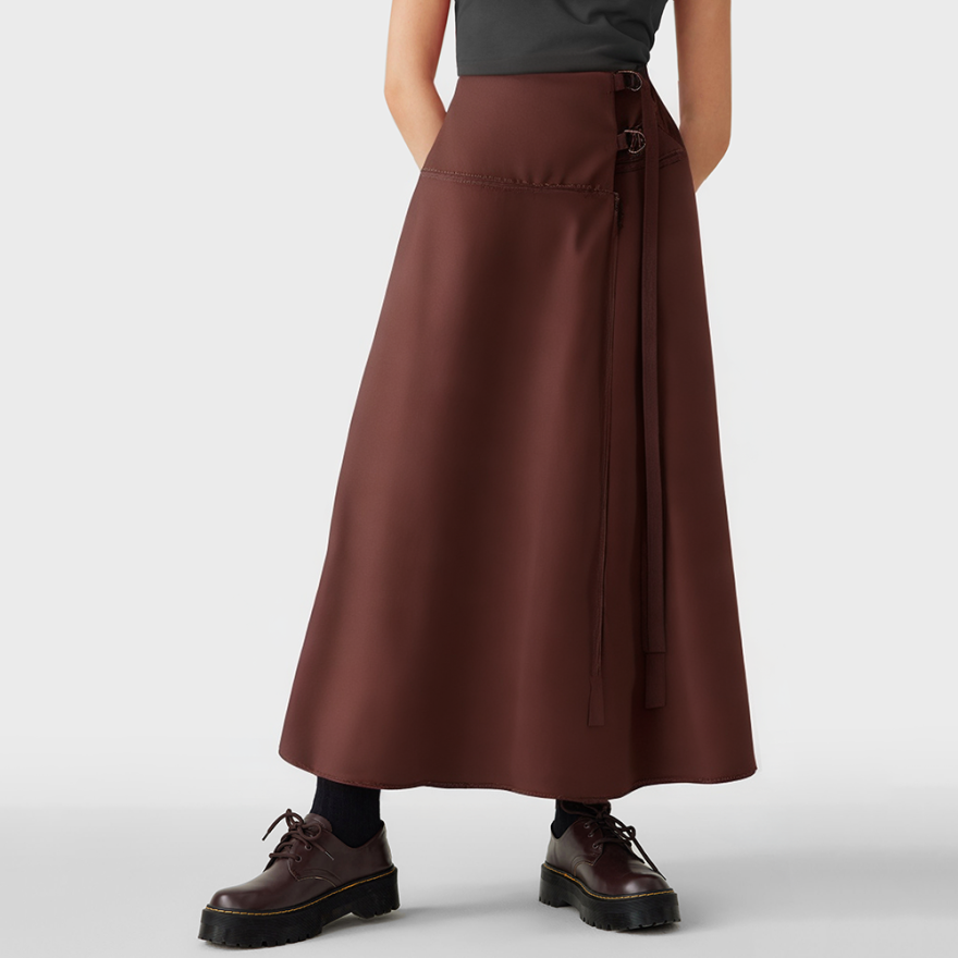 High-waisted buttoned A-line casual skirt