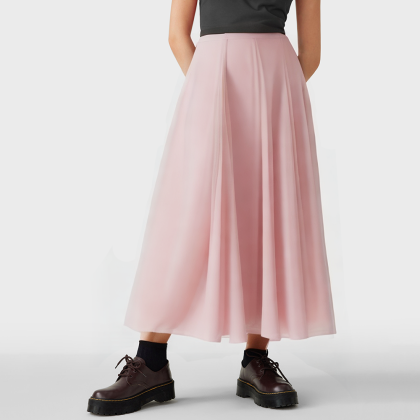 High-waisted pink wide-hem casual women's skirt