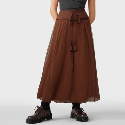Elastic wide waist mid-length casual skirt