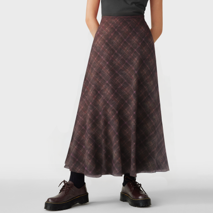 High-waisted plaid tulle A-line casual skirt