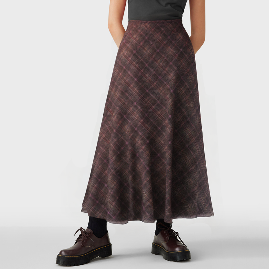 High-waisted plaid tulle A-line casual skirt