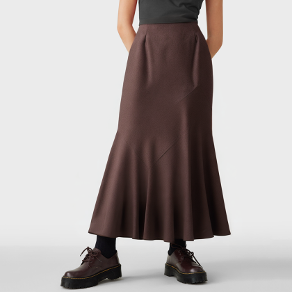 Retro high waist A-line wide hem casual skirt