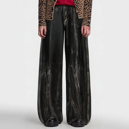 Men's loose-fitting jeans with vintage print
