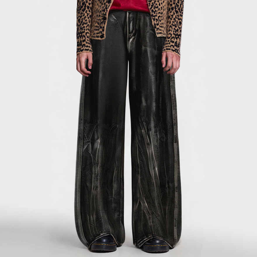 Men's loose-fitting jeans with vintage print