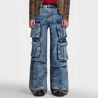 Men's street style mid-length loose jeans