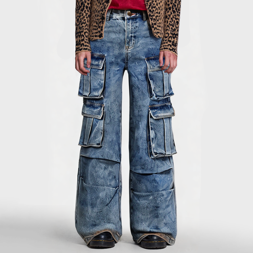 Men's street style mid-length loose jeans