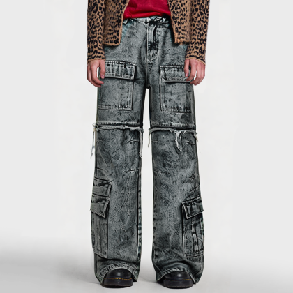 Vintage Loose Straight Print Men's Jeans