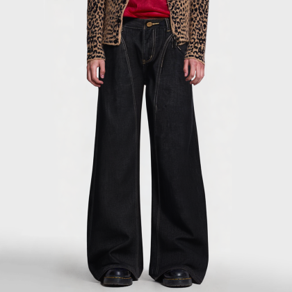 Men's vintage scimitar embroidered patchwork jeans