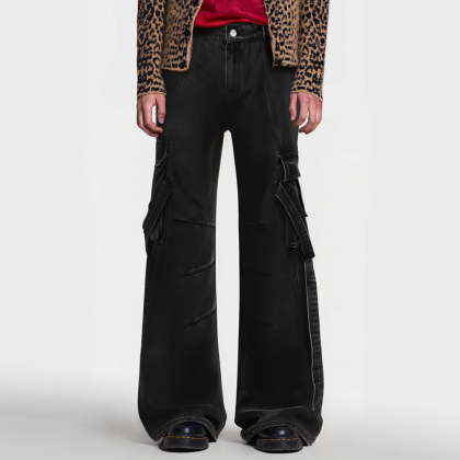 Men's black loose-fitting work jeans