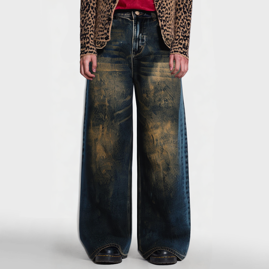 Men's loose wide-leg straight jeans