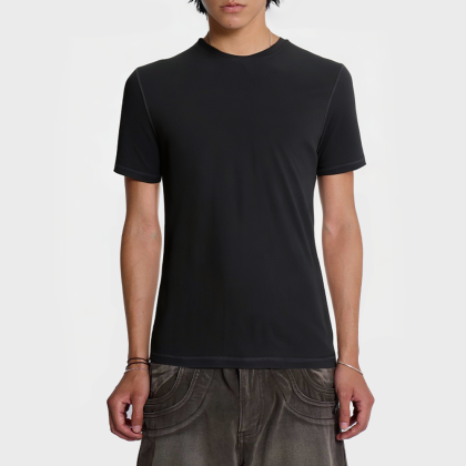 Daily casual black crew neck T-shirt