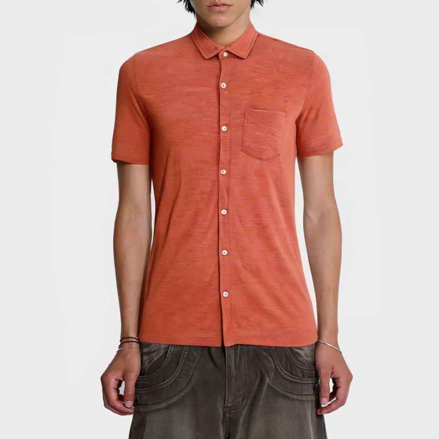 Breathable Men's Orange Button T-Shirt
