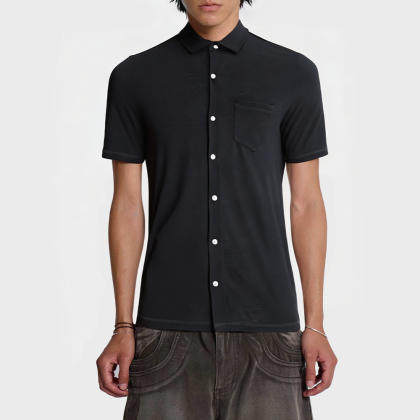 Men's solid wool short-sleeved polo shirt