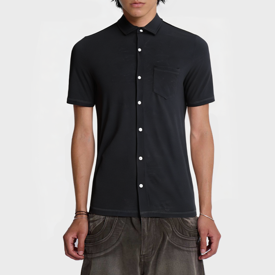 Men's solid wool short-sleeved polo shirt