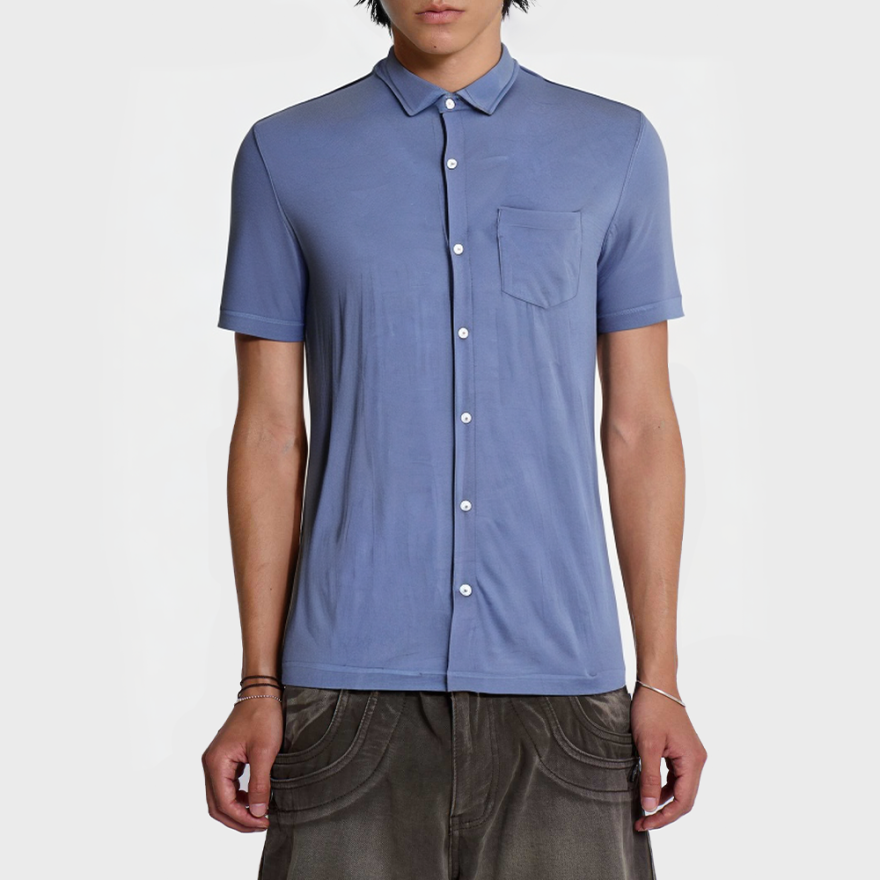 Men's solid button-down polo T-shirt