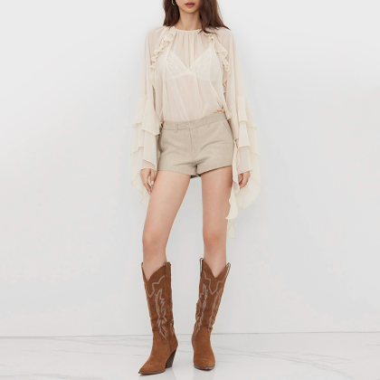 Fashion retro high waist lace-up casual shorts