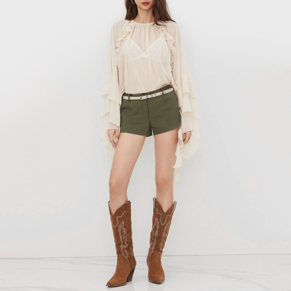 Vintage High-Rise Drawstring Pleated Shorts