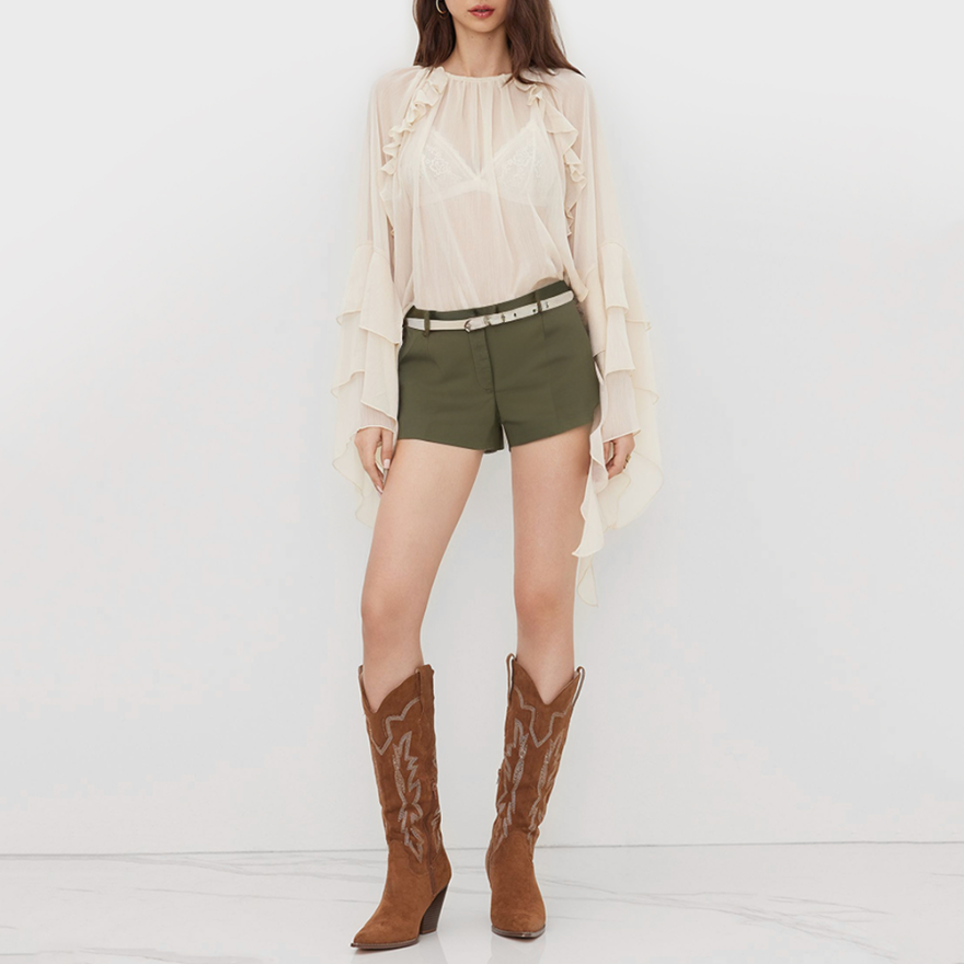 Vintage High-Rise Drawstring Pleated Shorts