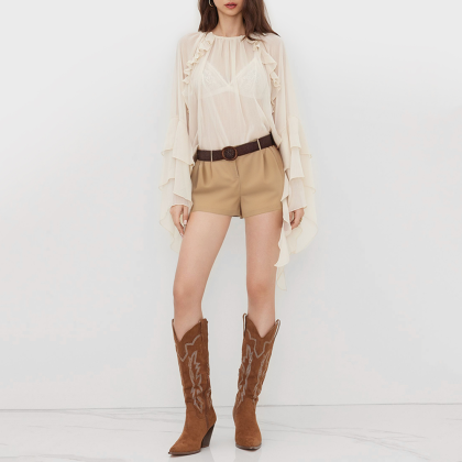 Natural waist loose ruffled casual shorts