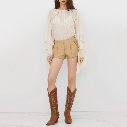 Vintage high waist pleated casual women's shorts