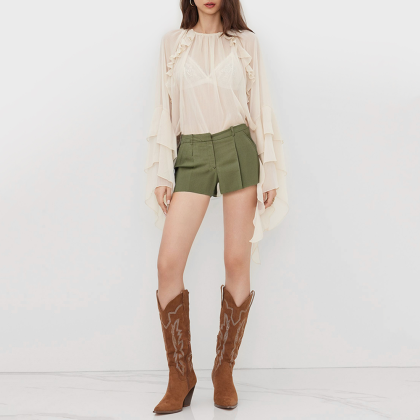 Vintage high-waisted linen-blend casual shorts