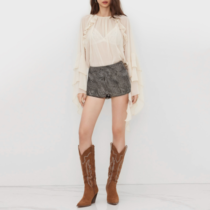 Retro high-waist textured culottes shorts