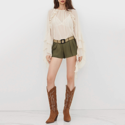 Vintage High-Waisted Belted Linen Shorts