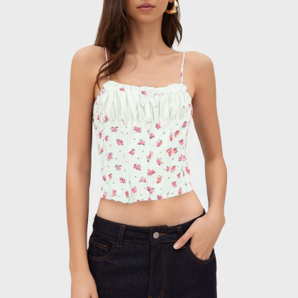 Fashionable Bowknot Printed Camisole Short Vest
