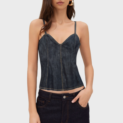 Wave hem loose swing denim vest