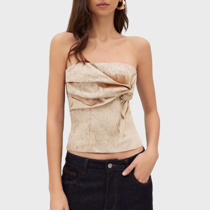 Pleated effect bodycon collarless vest