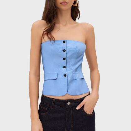 Fashion Button Sleeveless Solid Color Vest