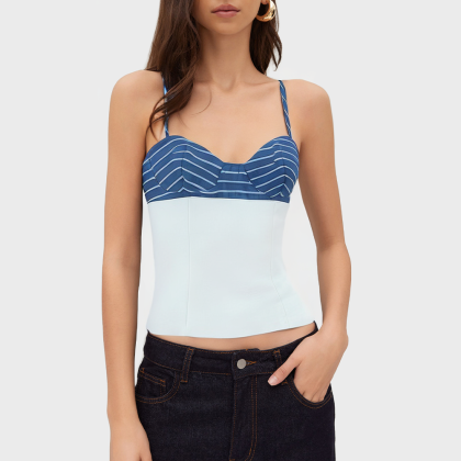 Printed Square Sleeveless Slim Tank Top