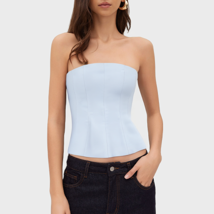 Straight-neck off-the-shoulder miniskirt hem tubular vest