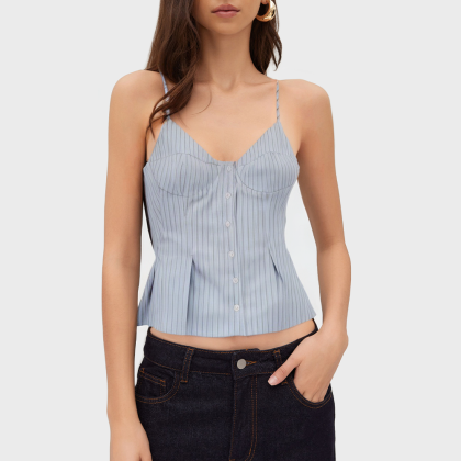 Slim-fit pleated single-breasted pinstripe vest